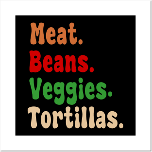 Meat. Beans. Veggies. Tortillas. Groovy font burrito ingredients Posters and Art